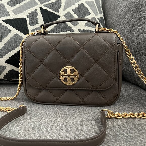 NWT TORY BURCH WILLA Mini Top Handle Leather Crossbody Bag $498 Volcanic Stone - Picture 1 of 8